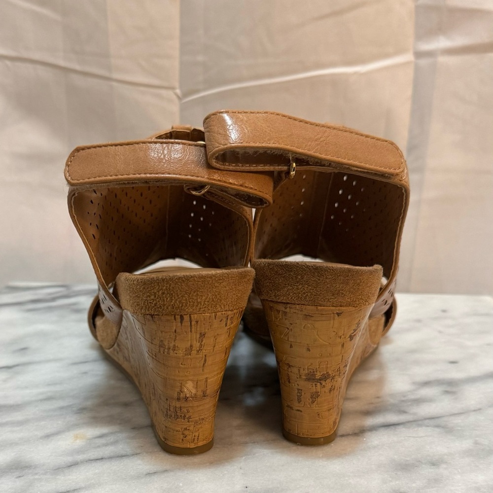 TOETOS Women's Solsoft Mid Heel Platform Wedges Sandals, Leather Brown size 8 - Picture 7 of 11
